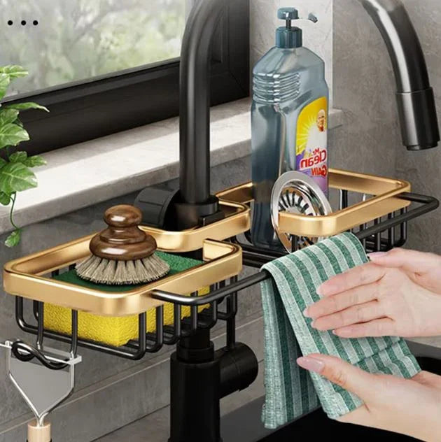 Modernes Küchenregal aus Aluminium – Über-Wasserhahn Abtropfregal für Spüle | Schwamm- & Seifenhalter | 12 Varianten