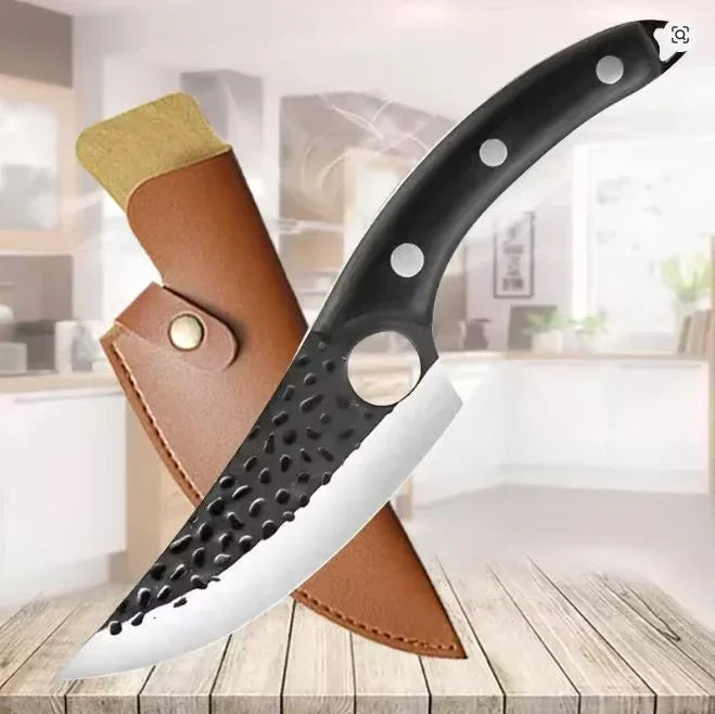 Handgeschmiedetes Ausbeinmesser aus Edelstahl inkl. Lederscheide – Präzisions-Küchenmesser zum Filetieren von Fleisch, Fisch, Obst & Gemüse