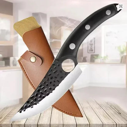 Handgeschmiedetes Ausbeinmesser aus Edelstahl inkl. Lederscheide – Präzisions-Küchenmesser zum Filetieren von Fleisch, Fisch, Obst & Gemüse