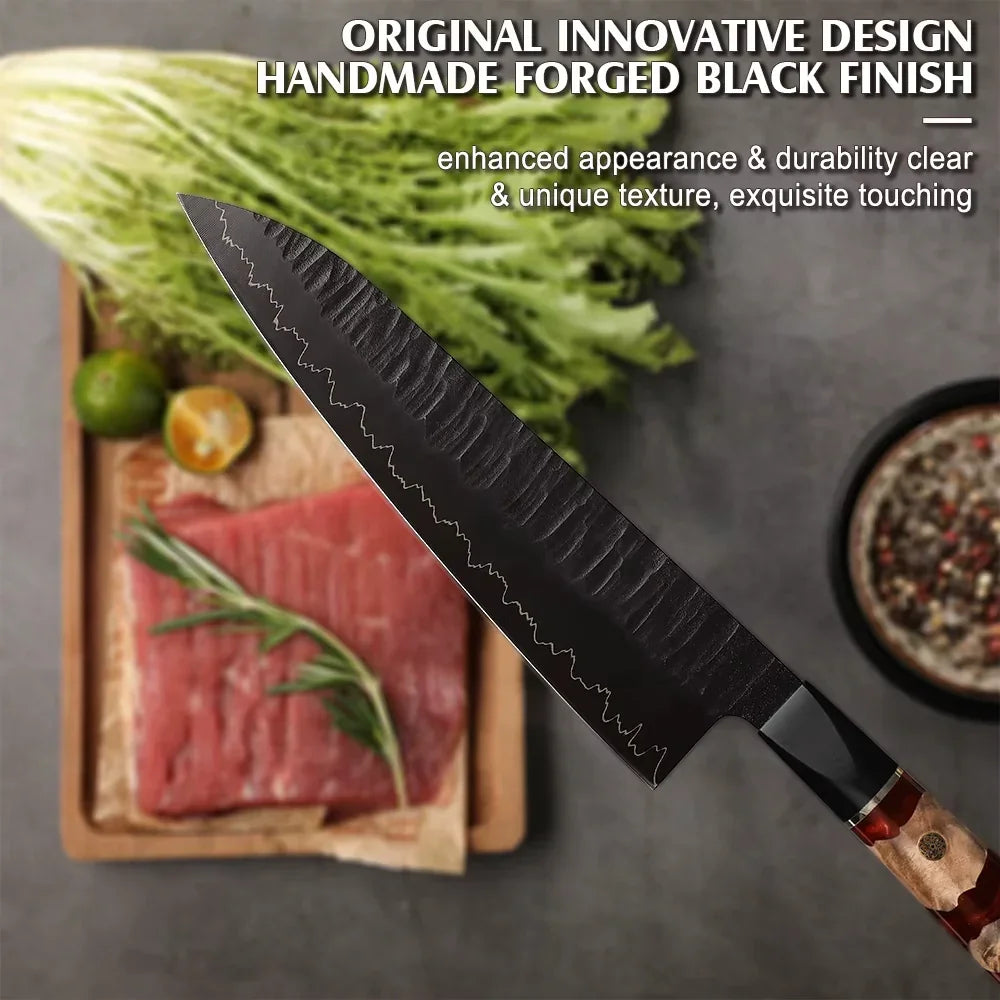 Luxus Japanisches Kochmesser – Handgeschmiedet aus VG10 Stahl mit edlem Holzgriff