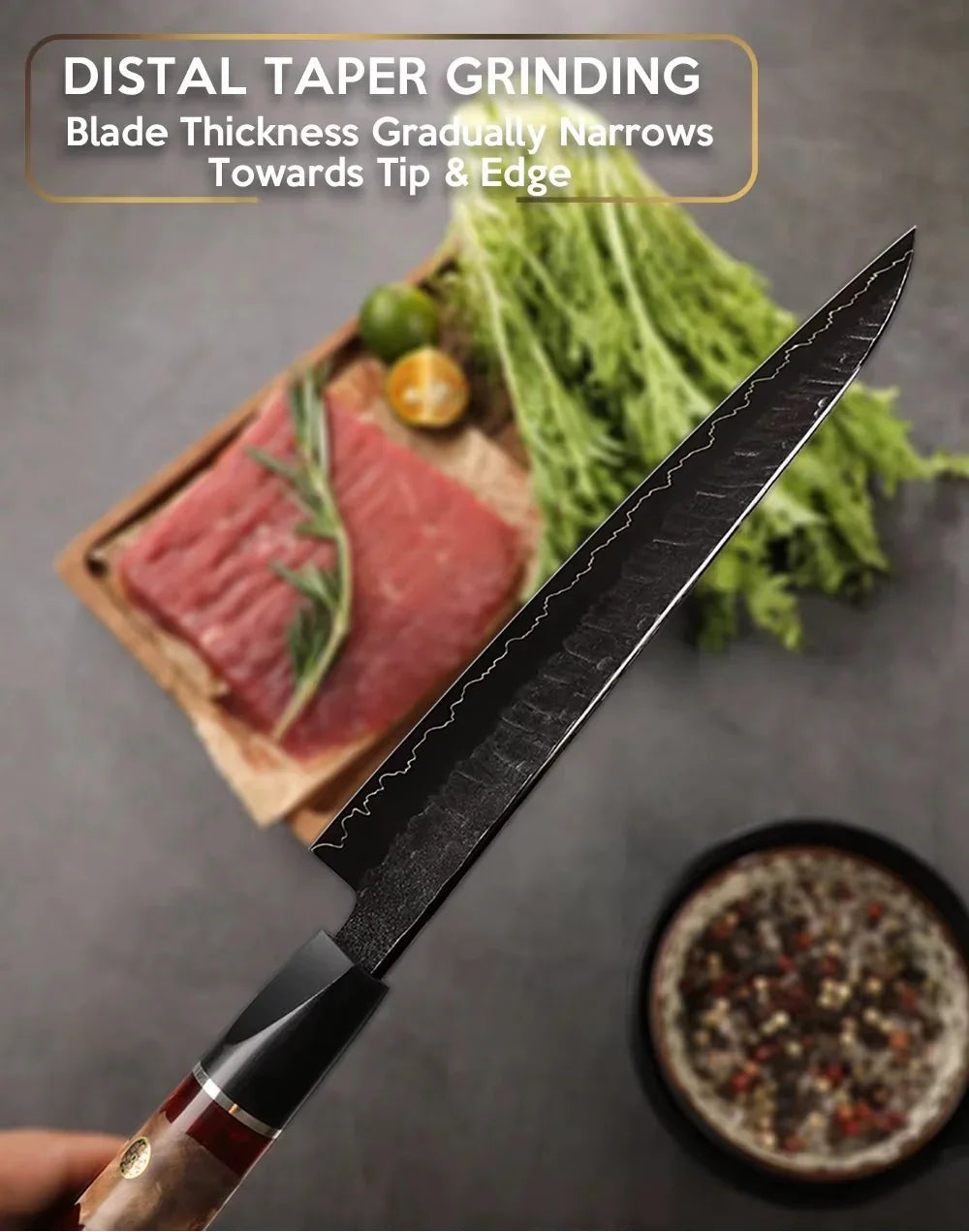Luxus Japanisches Kochmesser – Handgeschmiedet aus VG10 Stahl mit edlem Holzgriff