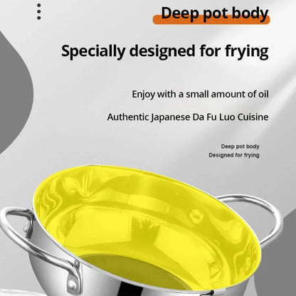 Edelstahl-Fritteuse mit Thermometer – Ölsparende Pfanne mit Deckel & Abtropfgitter