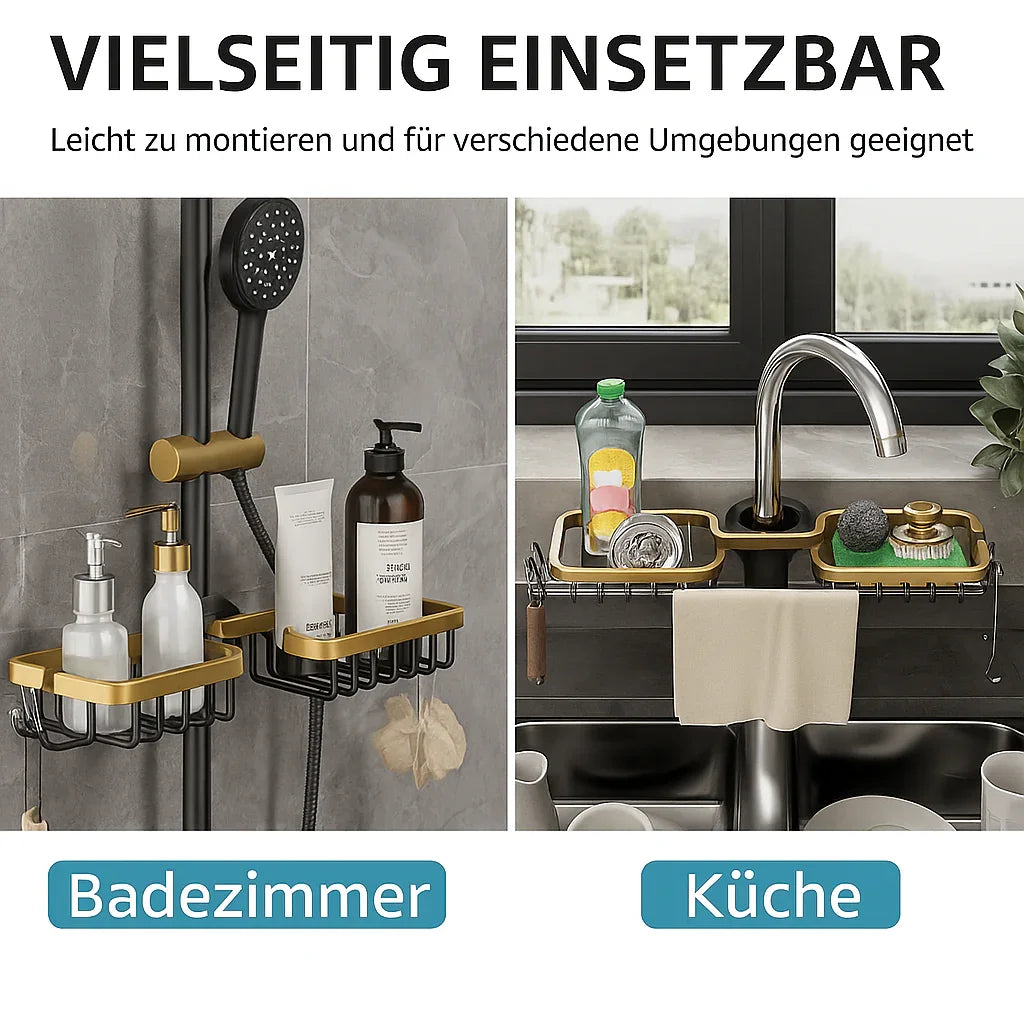 Modernes Küchenregal aus Aluminium – Über-Wasserhahn Abtropfregal für Spüle | Schwamm- & Seifenhalter | 12 Varianten