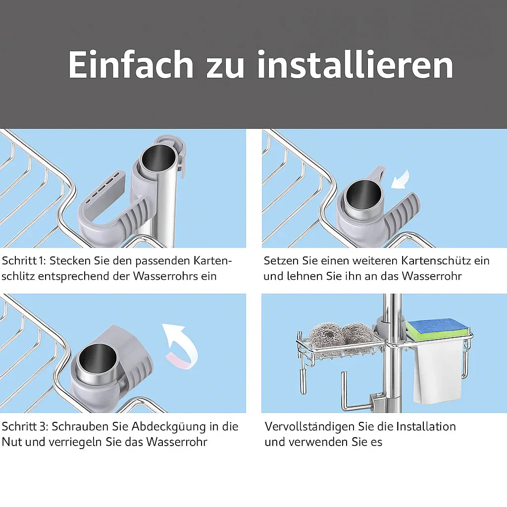 Modernes Küchenregal aus Aluminium – Über-Wasserhahn Abtropfregal für Spüle | Schwamm- & Seifenhalter | 12 Varianten