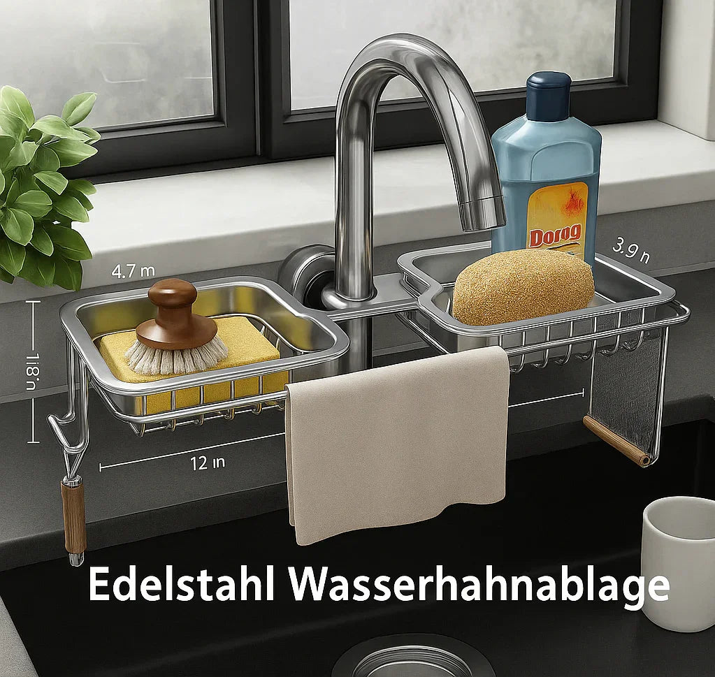 Modernes Küchenregal aus Aluminium – Über-Wasserhahn Abtropfregal für Spüle | Schwamm- & Seifenhalter | 12 Varianten